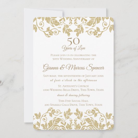 Gouden Damast 50ste verjaardag Kaart (Voorkant)