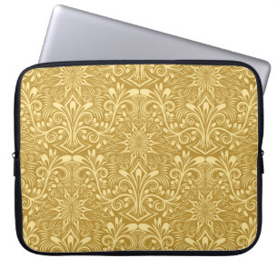 Gouden Damast Barok Bloemen Patroon Laptop Sleeve