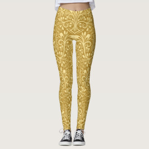 Gouden Damast Barok Bloemen Patroon Leggings