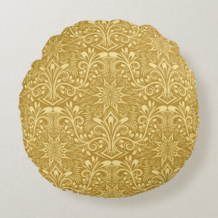Gouden Damast Barok Bloemen Patroon Rond Kussen