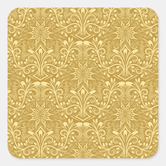 Gouden Damast Barok Bloemen Patroon Vierkante Sticker (Voorkant)