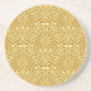 Gouden Damast Barok Bloemen Patroon Zandsteen Onderzetter