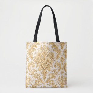 Gouden Damast Bloem Tote Bag