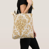 Gouden Damast Bloem Tote Bag (Dichtbij)