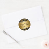 Gouden Damast & Bloemensieraden Bruiloft Sticker (Envelop)