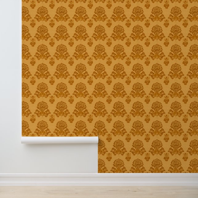Gouden Damast Bloempatroon Behang (Applicatie)
