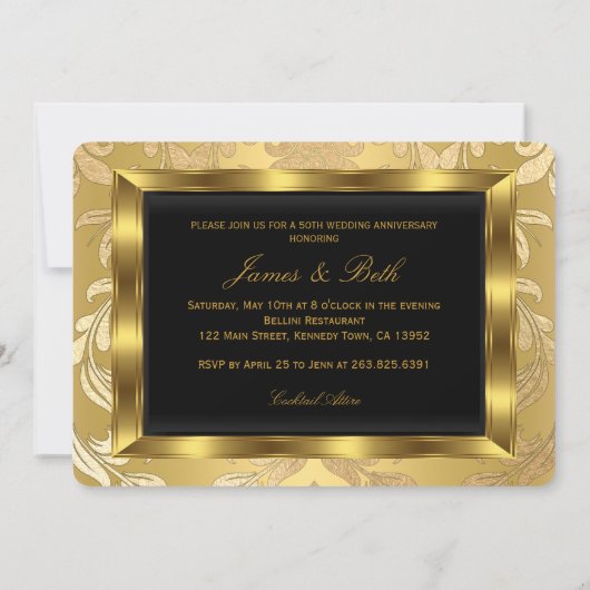Gouden Damast Boog Foto 50ste Huwelijksverjaardag  Kaart (Achterkant)