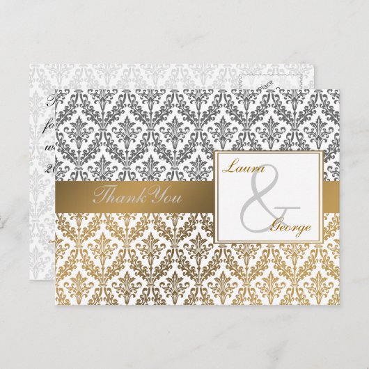 gouden damast bruiloft Dank u Briefkaart (Voorkant / Achterkant)