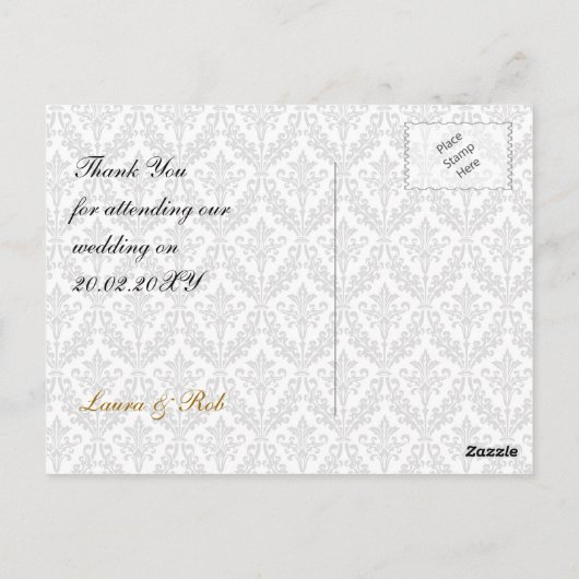 gouden damast bruiloft Dank u Briefkaart (Achterkant)