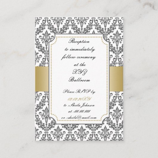 gouden damast bruiloft Receptie Kaarten (Voorkant)