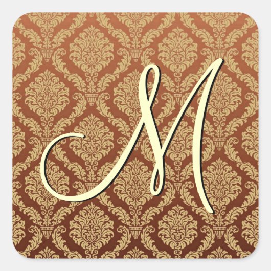 GOUDEN Damast Bruiloft Vierkante Sticker (Voorkant)