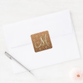 GOUDEN Damast Bruiloft Vierkante Sticker (Envelop)