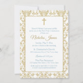 Gouden Damast Eerste Communie met Blauw Kaart (Voorkant)