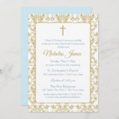 Gouden Damast Eerste Communie met Blauw Kaart (Voorkant / Achterkant)