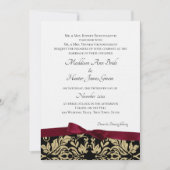 Gouden Damast en Bourgondische Bow bruiloft Kaart (Voorkant)