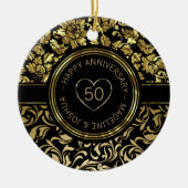 Gouden damast en goud - zwarte harten keramisch ornament (Voorkant)