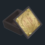 Gouden damast en gouden harten-gouden Jubileum Premium Opbergdoosje<br><div class="desc">Eenvoudige elegante gouden damast en gouden harten- 50ste gouden trouwdag</div>