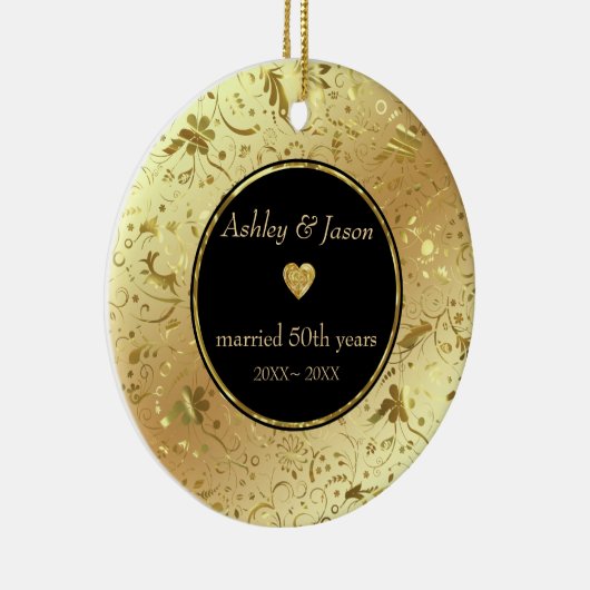 Gouden damast en hart keramisch ornament (Rechts)