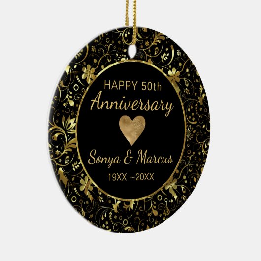 Gouden damast en hart keramisch ornament (Rechts)