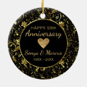 Gouden damast en hart keramisch ornament (Achterkant)