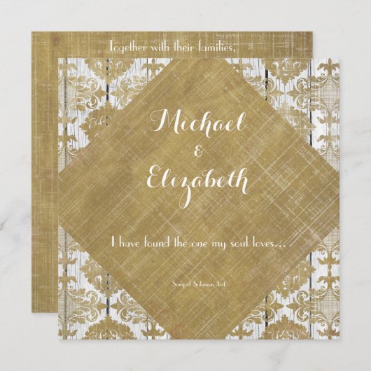  gouden damast en hout met bijbelvers kaart (Voorkant / Achterkant)