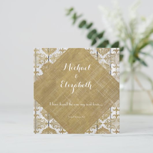  gouden damast en hout met bijbelvers kaart (Staand voorkant)