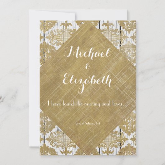 gouden damast en hout met bijbelvers kaart (Voorkant)