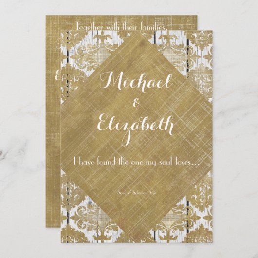 gouden damast en hout met bijbelvers kaart (Voorkant / Achterkant)