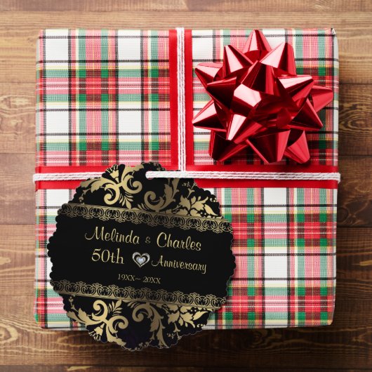 Gouden damast en kant bruiloft Jubileum Ornament Kaart (Insitu (Geschenk))