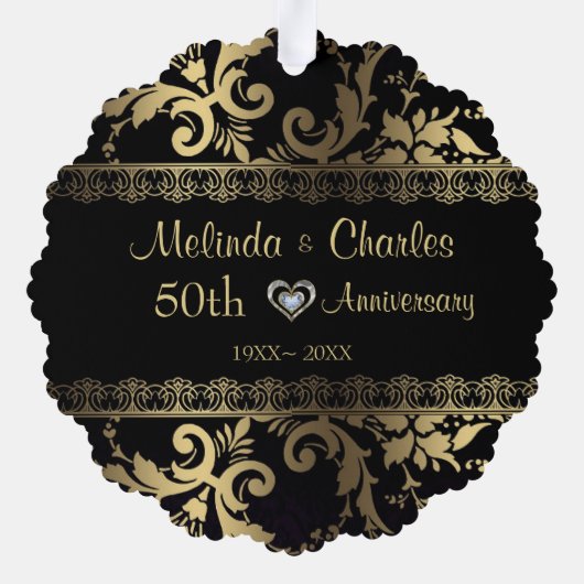 Gouden damast en kant bruiloft Jubileum Ornament Kaart (Achterkant)