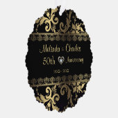 Gouden damast en kant bruiloft Jubileum Ornament Kaart (Rechts)