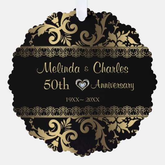 Gouden damast en kant bruiloft Jubileum Ornament Kaart (Voorkant)