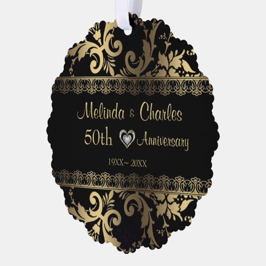 Gouden damast en kant bruiloft Jubileum Ornament Kaart (Links)