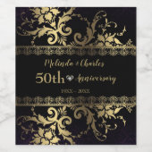 Gouden damast en kant bruiloft Jubileum Wijn Etiket (Enkel label)