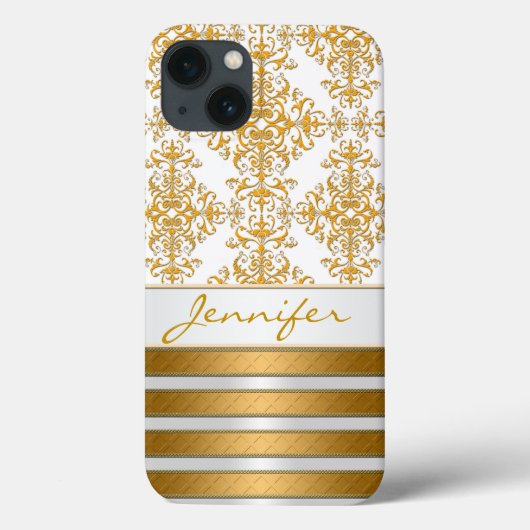 Gouden Damast en Strepen Persoonlijk Case-Mate iPhone Case (Achterkant)