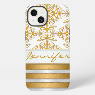 Gouden Damast en Strepen Persoonlijk iPhone 13 Hoesje