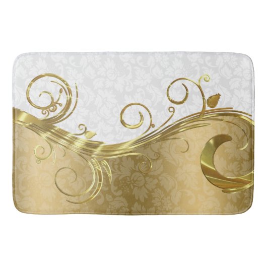 Gouden damast en werveling en witte damast badmat (Voorkant)
