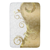 Gouden damast en werveling en witte damast badmat (Voorkant Verticaal)