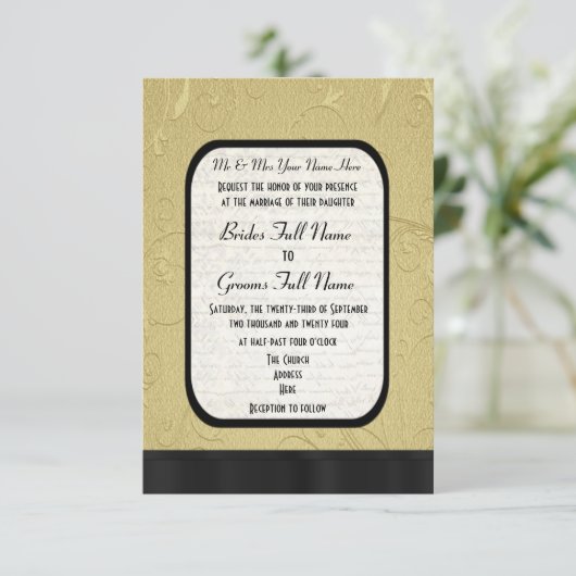  Gouden damast formele bruiloft Kaart (Staand voorkant)