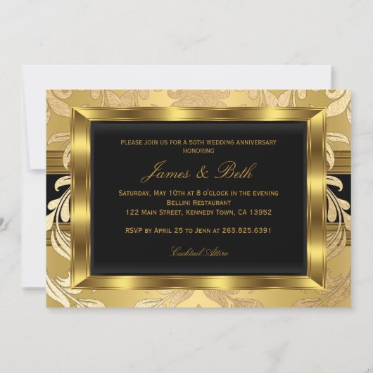 Gouden Damast Foto 50ste Huwelijksverjaardag Kaart (Achterkant)