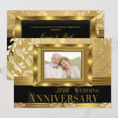 Gouden Damast Foto 50ste Huwelijksverjaardag Kaart (Voorkant / Achterkant)