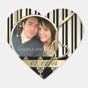 Gouden damast foto Save the Date Labels Hart Vorm
