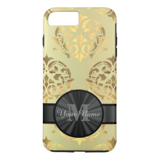Gouden damast gepersonaliseerd monogram Case-Mate iPhone case (Achterkant)