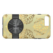 Gouden damast gepersonaliseerd monogram Case-Mate iPhone case (Achterkant (Horizontaal))