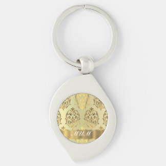 Gouden damast gepersonaliseerde moeder sleutelhanger