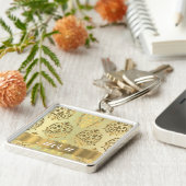 Gouden damast gepersonaliseerde moeder sleutelhanger (Zijkant)