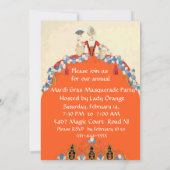 GOUDEN DAMAST MASKER EN ORANJE LADY MASQUERADE FEE KAART (Achterkant)