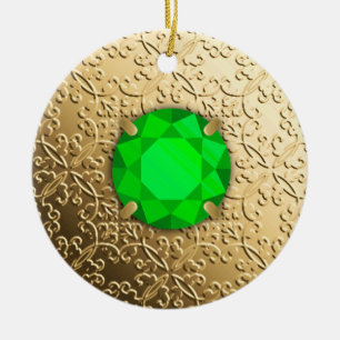 Gouden damast met een nepsmaragd edelsteen keramisch ornament