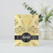 Gouden damast monogram briefkaart (Staand voorkant)