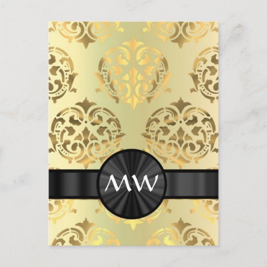 Gouden damast monogram briefkaart (Voorkant)